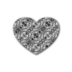 Black And White Ornate Pattern Rubber Coaster (heart)  by dflcprints