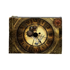 Wonderful Steampunk Desisgn, Clocks And Gears Cosmetic Bag (large)  by FantasyWorld7