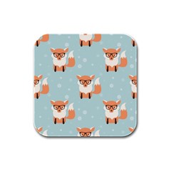 Cute Fox Pattern Rubber Square Coaster (4 Pack)  by Bigfootshirtshop