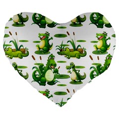Crocodiles In The Pond Large 19  Premium Heart Shape Cushions by Bigfootshirtshop