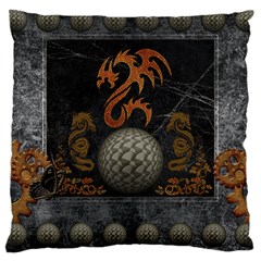 Awesome Tribal Dragon Made Of Metal Large Cushion Case (one Side) by FantasyWorld7