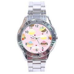 Cupcakes Wallpaper Paper Background Stainless Steel Analogue Watch by Celenk