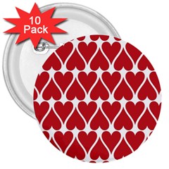 Hearts Pattern Seamless Red Love 3  Buttons (10 pack) 