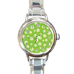 Daisy Flowers Floral Wallpaper Round Italian Charm Watch by Celenk