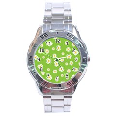 Daisy Flowers Floral Wallpaper Stainless Steel Analogue Watch by Celenk