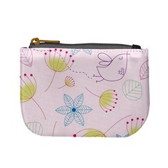 Floral Background Bird Drawing Mini Coin Purses by Celenk