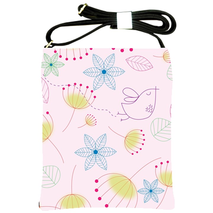 Floral Background Bird Drawing Shoulder Sling Bags