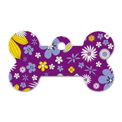 Floral Flowers Wallpaper Paper Dog Tag Bone (Two Sides)