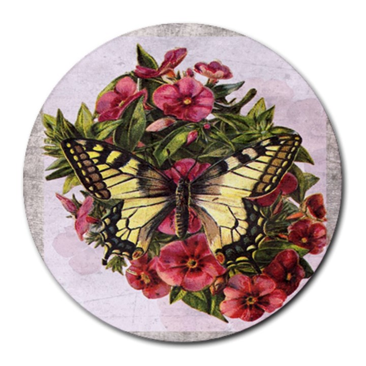 Vintage Butterfly Flower Round Mousepads