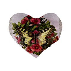 Vintage Butterfly Flower Standard 16  Premium Flano Heart Shape Cushions