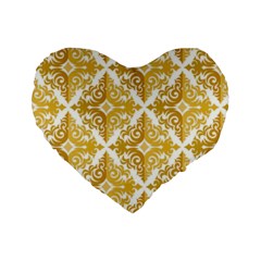 Gold Pattern Wallpaper Fleur Standard 16  Premium Flano Heart Shape Cushions by Celenk