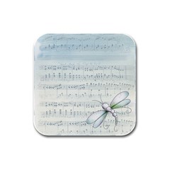 Vintage Blue Music Notes Rubber Square Coaster (4 Pack)  by Celenk