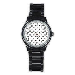 Black Pixel Skull Pirate Stainless Steel Round Watch by jumpercat