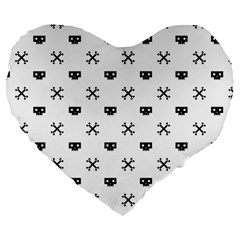 Black Pixel Skull Pirate Large 19  Premium Flano Heart Shape Cushions