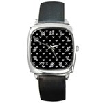 White Pixel Skull Pirate Square Metal Watch Front