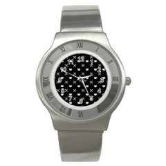 White Pixel Skull Pirate Stainless Steel Watch by jumpercat