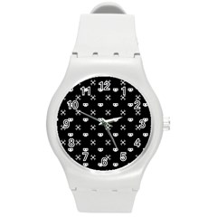 White Pixel Skull Pirate Round Plastic Sport Watch (m) by jumpercat