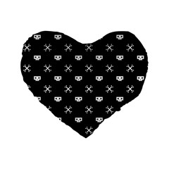 White Pixel Skull Pirate Standard 16  Premium Heart Shape Cushions by jumpercat