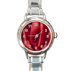 Red Fabric Textile Macro Detail Round Italian Charm Watch by Celenk