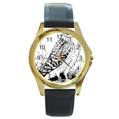 Animal Bird Forest Nature Owl Round Gold Metal Watch