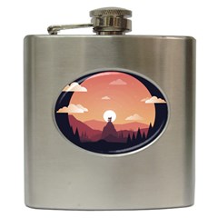 Design Art Hill Hut Landscape Hip Flask (6 Oz) by Celenk