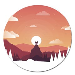 Design Art Hill Hut Landscape Magnet 5  (round) by Celenk