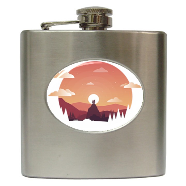 Design Art Hill Hut Landscape Hip Flask (6 oz)