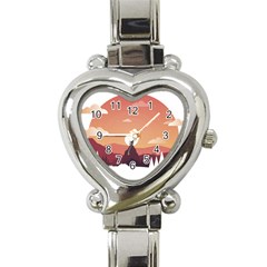 Design Art Hill Hut Landscape Heart Italian Charm Watch by Celenk