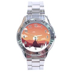 Design Art Hill Hut Landscape Stainless Steel Analogue Watch by Celenk