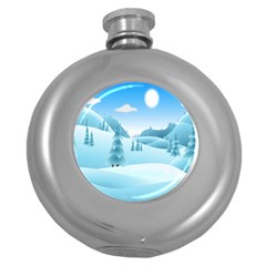 Landscape Winter Ice Cold Xmas Round Hip Flask (5 Oz) by Celenk