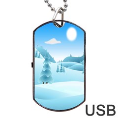 Landscape Winter Ice Cold Xmas Dog Tag Usb Flash (one Side) by Celenk