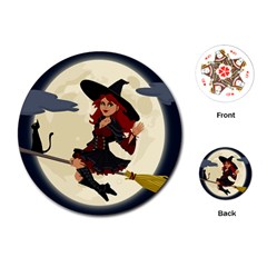 Witch Witchcraft Broomstick Broom Playing Cards (round)  by Celenk
