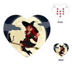 Witch Witchcraft Broomstick Broom Playing Cards (heart)  by Celenk