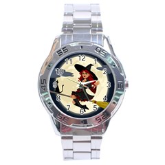 Witch Witchcraft Broomstick Broom Stainless Steel Analogue Watch by Celenk