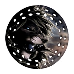 Angry Lion Digital Art Hd Round Filigree Ornament (two Sides) by Celenk