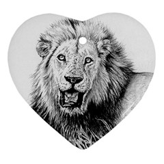 Lion Wildlife Art And Illustration Pencil Ornament (heart) by Celenk