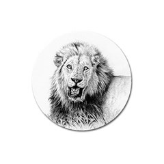 Lion Wildlife Art And Illustration Pencil Magnet 3  (round) by Celenk