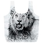 Lion Wildlife Art And Illustration Pencil Full Print Recycle Bags (L)  Back