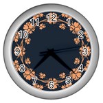 Floral Vintage Royal Frame Pattern Wall Clocks (Silver)  Front