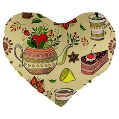 Colored Afternoon Tea Pattern Large 19  Premium Heart Shape Cushions by Bigfootshirtshop