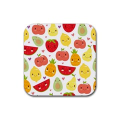 Happy Fruits Pattern Rubber Coaster (square)  by Bigfootshirtshop