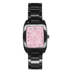 Pink Peonies Stainless Steel Barrel Watch by NouveauDesign