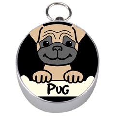 Tan Pug With A Bone  Silver Compasses by Bigfootshirtshop