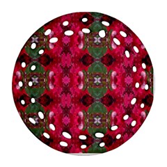 Christmas Colors Wrapping Paper Design Round Filigree Ornament (two Sides) by Fractalsandkaleidoscopes