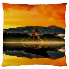 Bled Slovenia Sunrise Fog Mist Large Flano Cushion Case (two Sides)
