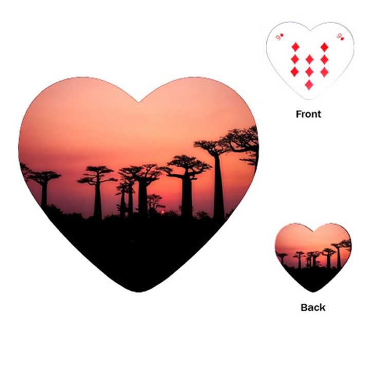 Baobabs Trees Silhouette Landscape Playing Cards (Heart) 