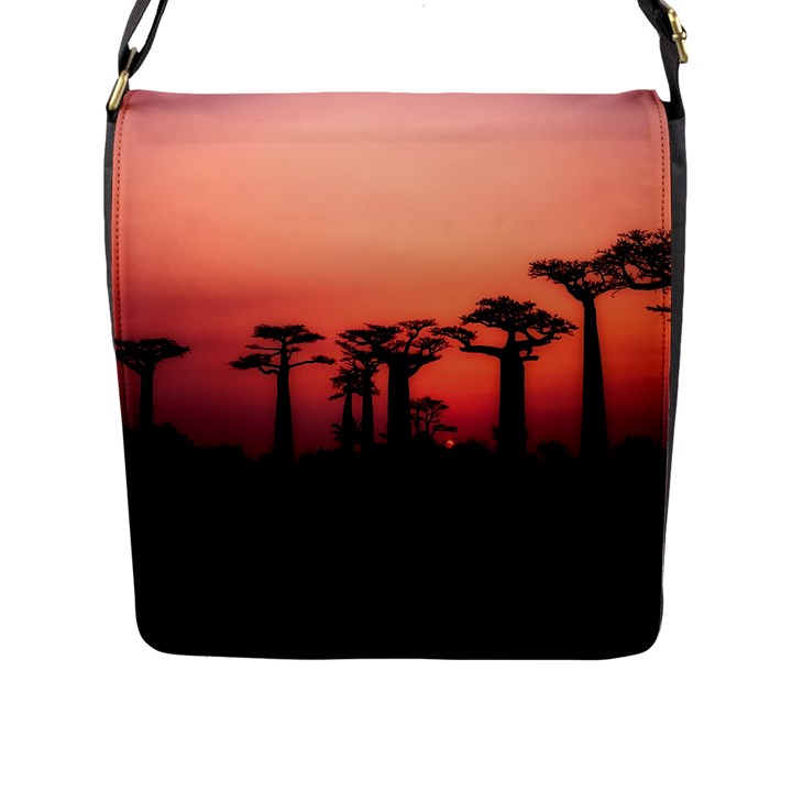 Baobabs Trees Silhouette Landscape Flap Messenger Bag (L) 