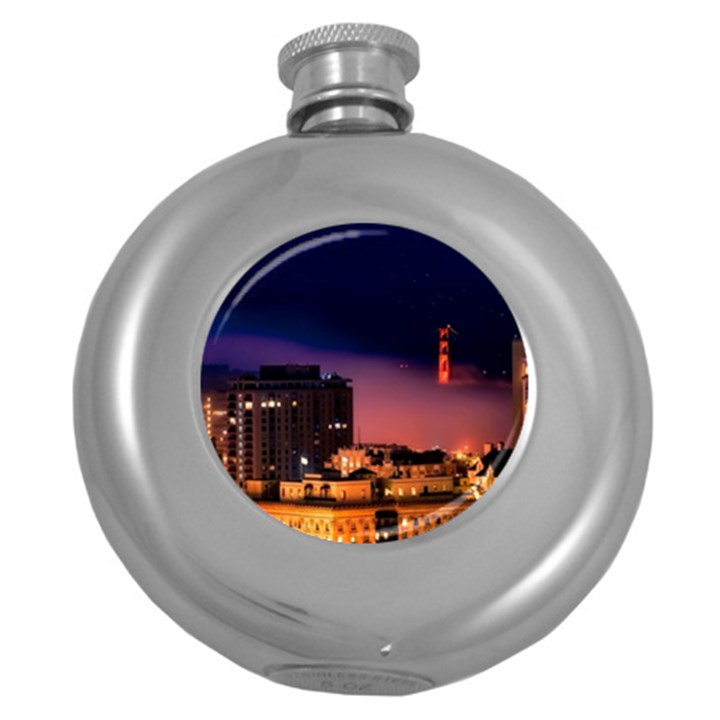 San Francisco Night Evening Lights Round Hip Flask (5 oz)