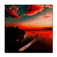 Sunset Dusk Boat Sea Ocean Water Tile Coasters by BangZart