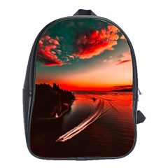 Sunset Dusk Boat Sea Ocean Water School Bag (large)